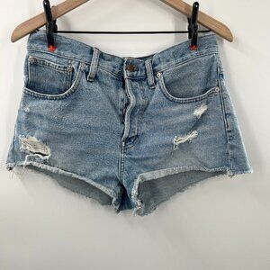 Madewell relaxed denim shorts high rise waist button fly distressed boho 28
